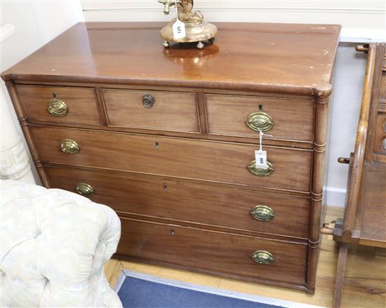 A George III mahogany chest of drawers W.111cm (lacking feet)